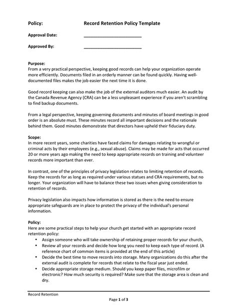 Document Retention Policy Template Sample Free Download