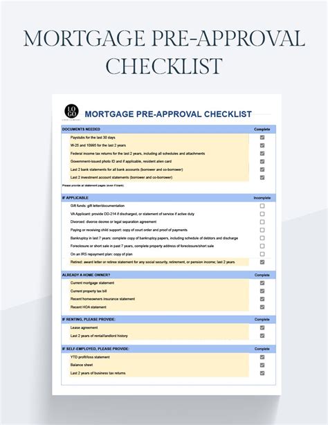 Documents Needed For Mortgage Pre Approval Checklist