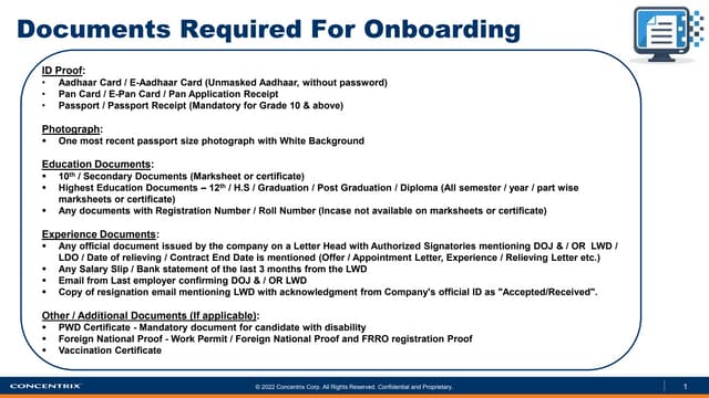 Documents Required For Onboarding Pdf