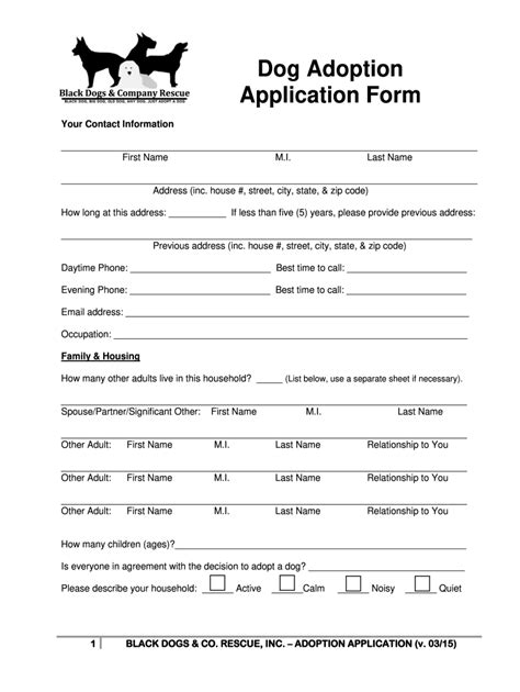 Dog Adoption Application Word Document 2015 2025 Form Fill Out And