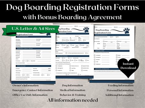 Dog Boarding Registration Forms Printable Us Letter A4 Sizes