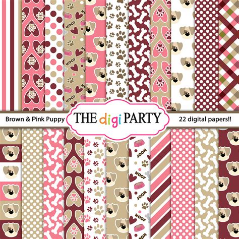 Dog Digital Papers Puppy Pattern Paw Print Scrapbook Illustration