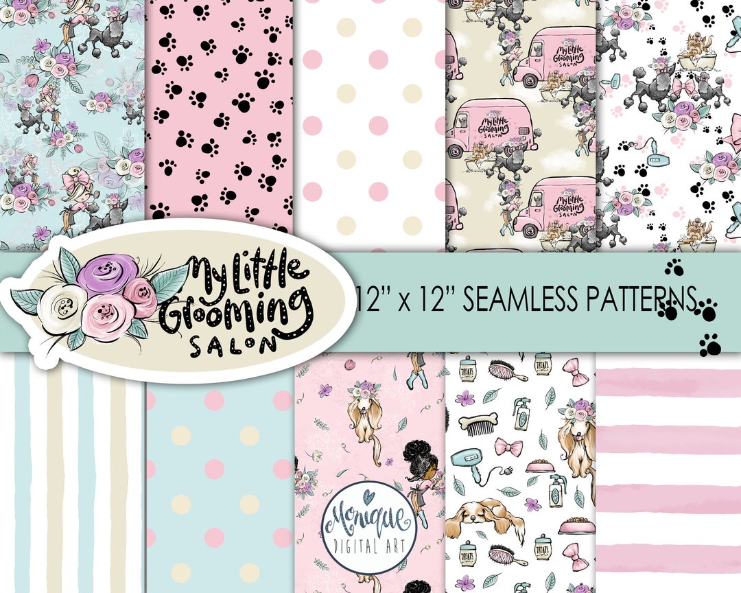 Dog Digital Papers Seamless Papers Dog Grooming Digital Papers Cute