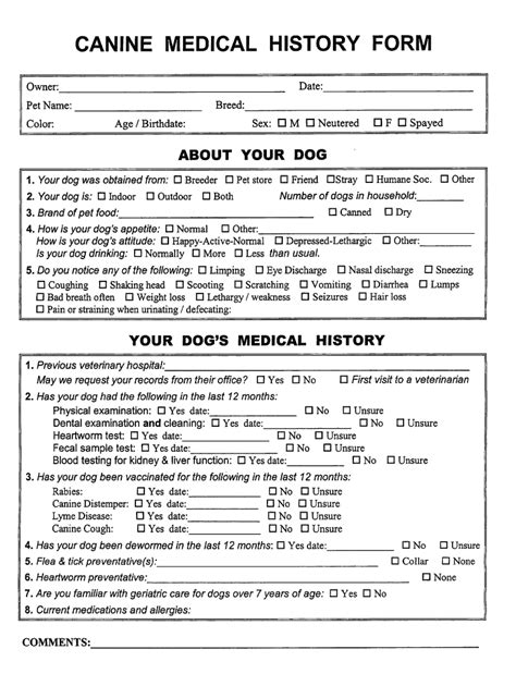 Dog Health Information Sheet