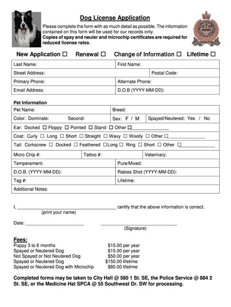 Dog License Application Form Download Fill Online Printable