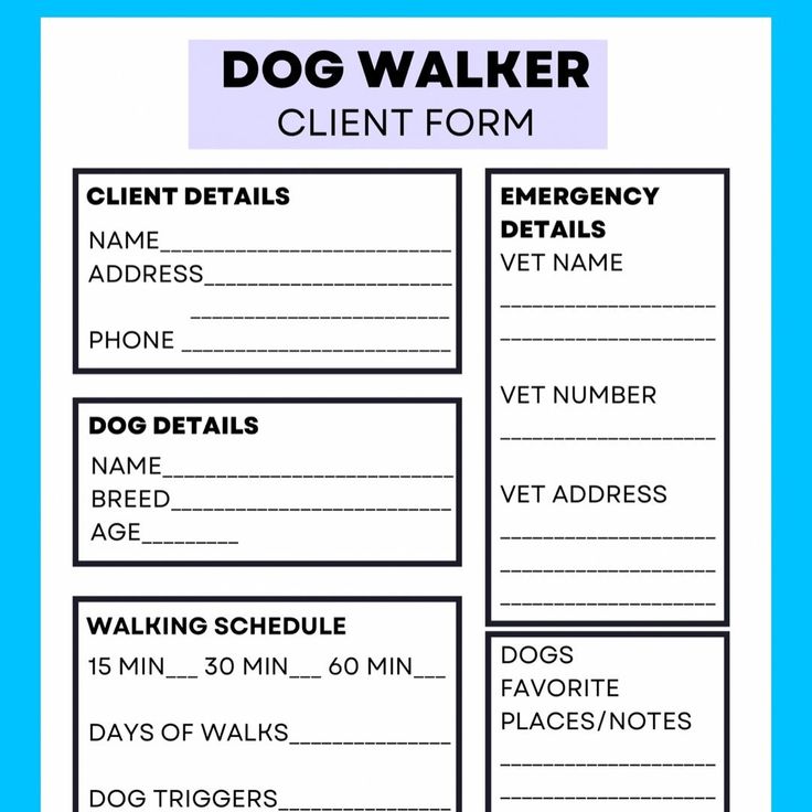 Dog Walker Printable Dog Walking Client Sheet Client Form Dog Walker