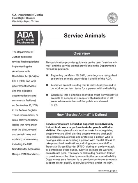 Doj Ada Requirements Service Animals 2011 2021 Fill And Sign