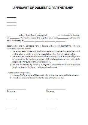 Domestic Partnership Affidavit Template