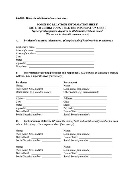 Domestic Relations Information Sheet1 Fill Out And Sign Printable Pdf