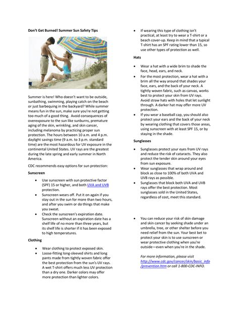 Don Amp 39 T Get Burned Summer Sun Safety Tips Fill Out Sign Online And Download Pdf Templateroller