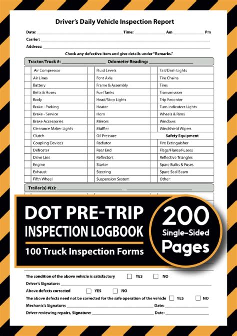 Dot Pre Trip Inspection Book 100 Truck Inspection Forms On 200 Single