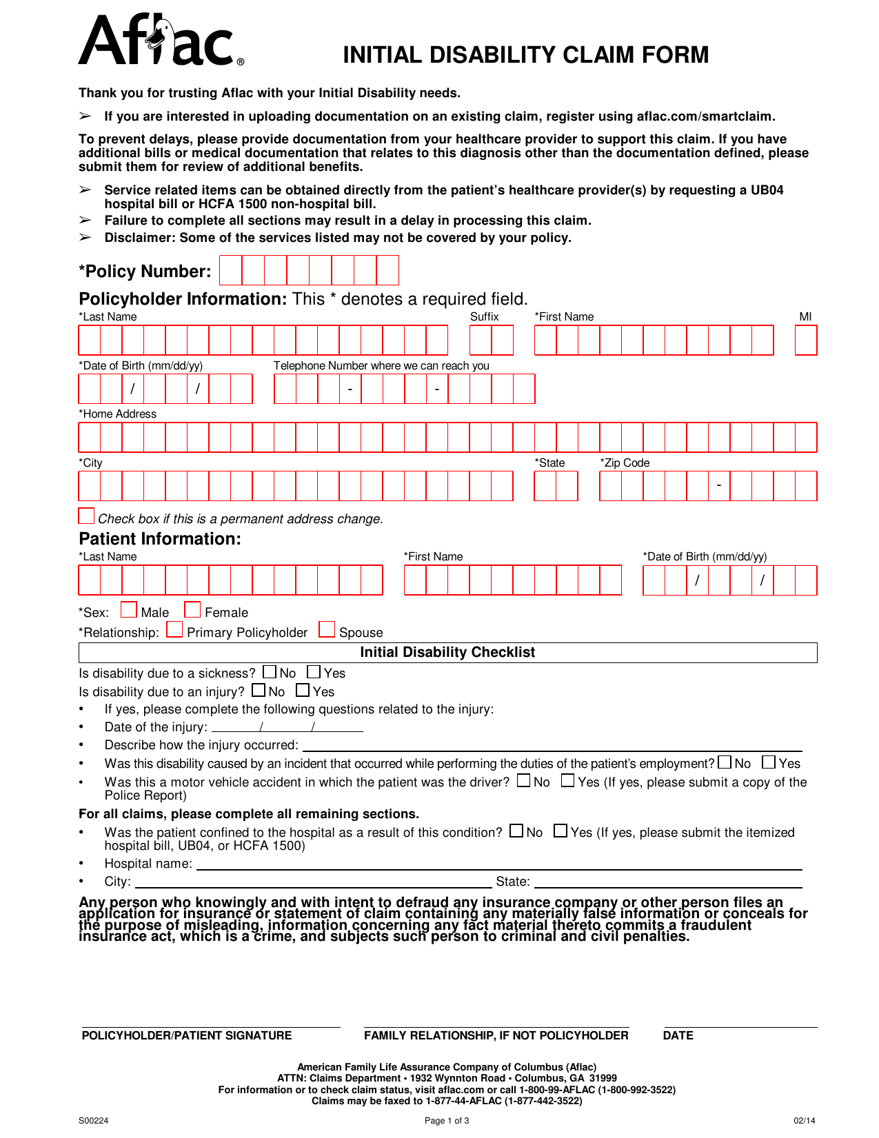 Download Aflac Short Term Disability Claim Form Initial Disability