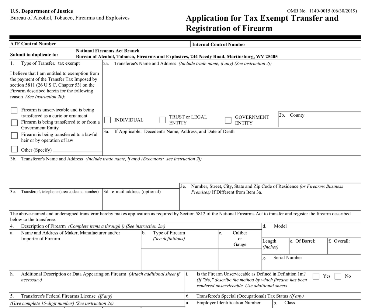 Download Fillable Pdf Atf Form 5 5320 5 National Gun Trusts