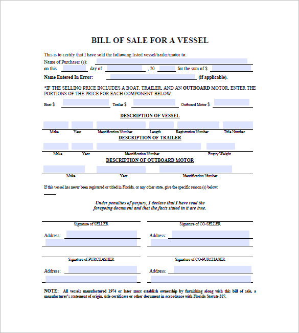 Download Free Boat Bill Of Sale Microsoft Word Template