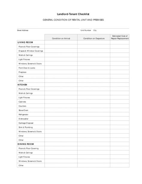 Download Free Landlord Tenant Checklist Form Download