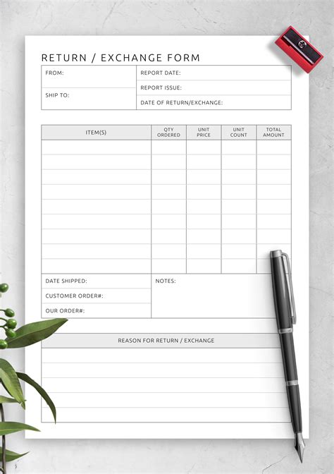 Download Printable Return Exchange Form Template Pdf