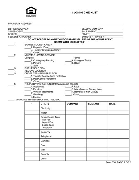 Download Real Estate Closing Checklist Template Excel Pdf Rtf