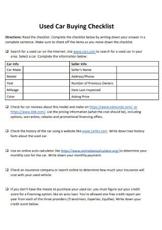 Download Used Car Buying Checklist Pdf Car Checklist Car Buying Car