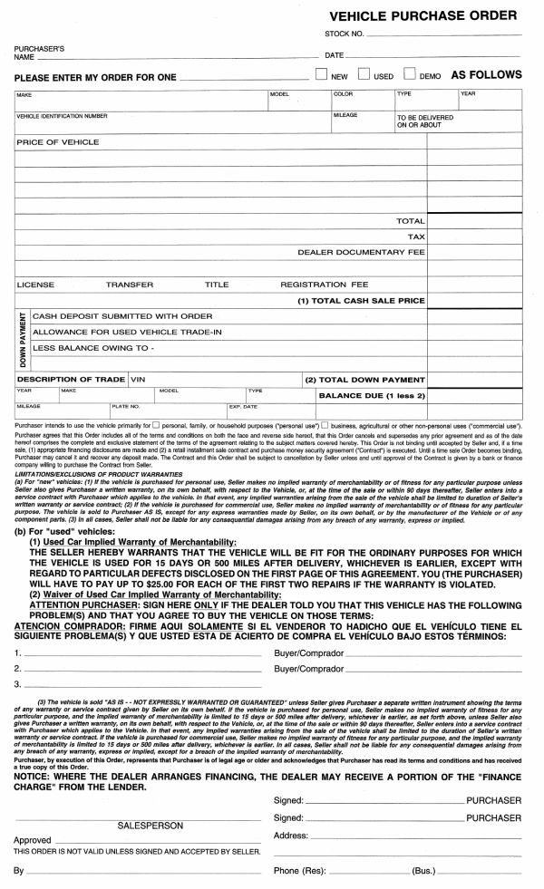 Download Vehicle Purchase Order Template Excel Pdf Rtf Word Freedownloads Net