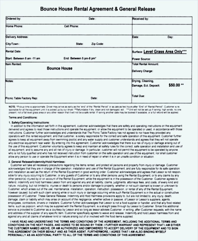 Downloadable Printable Bounce House Rental Agreement