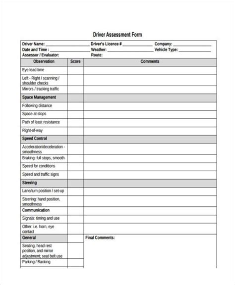 Driver Assessment Form Template Pdffiller