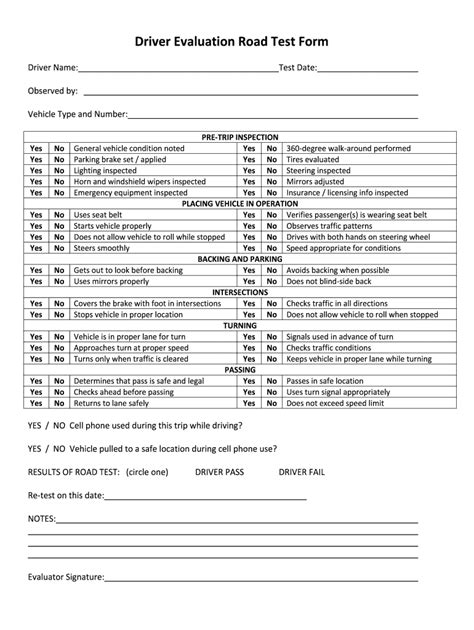 Driver Evaluation Road Test Form Fill And Sign Printable Template