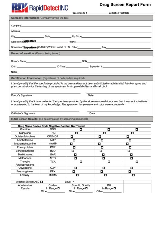 Drug Screen Form Template