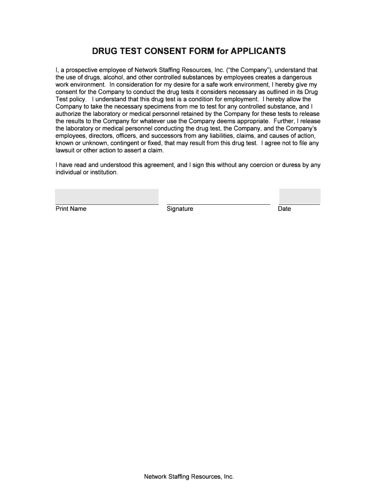 Drug Test Consent Form Template Easy To Complete Consent Forms