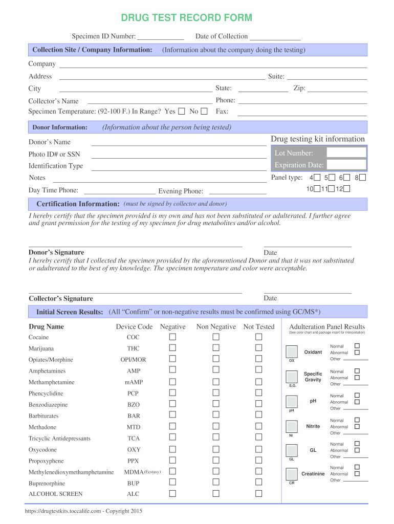 Drug Test Form Pdf