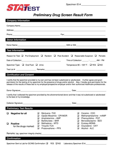 Drug Test Sheet Printable Form