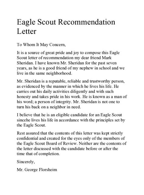 Eagle Scout Letter Of Recommendation Template Printable Pdf Download