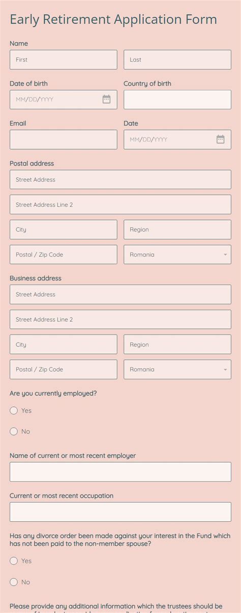 Early Retirement Application Form Template