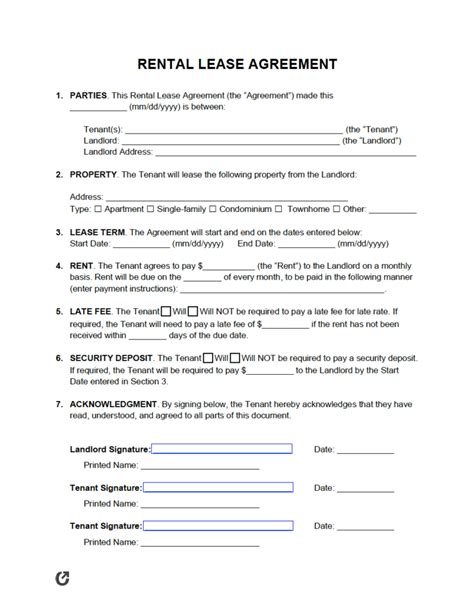 Easy Printable Rental Agreement