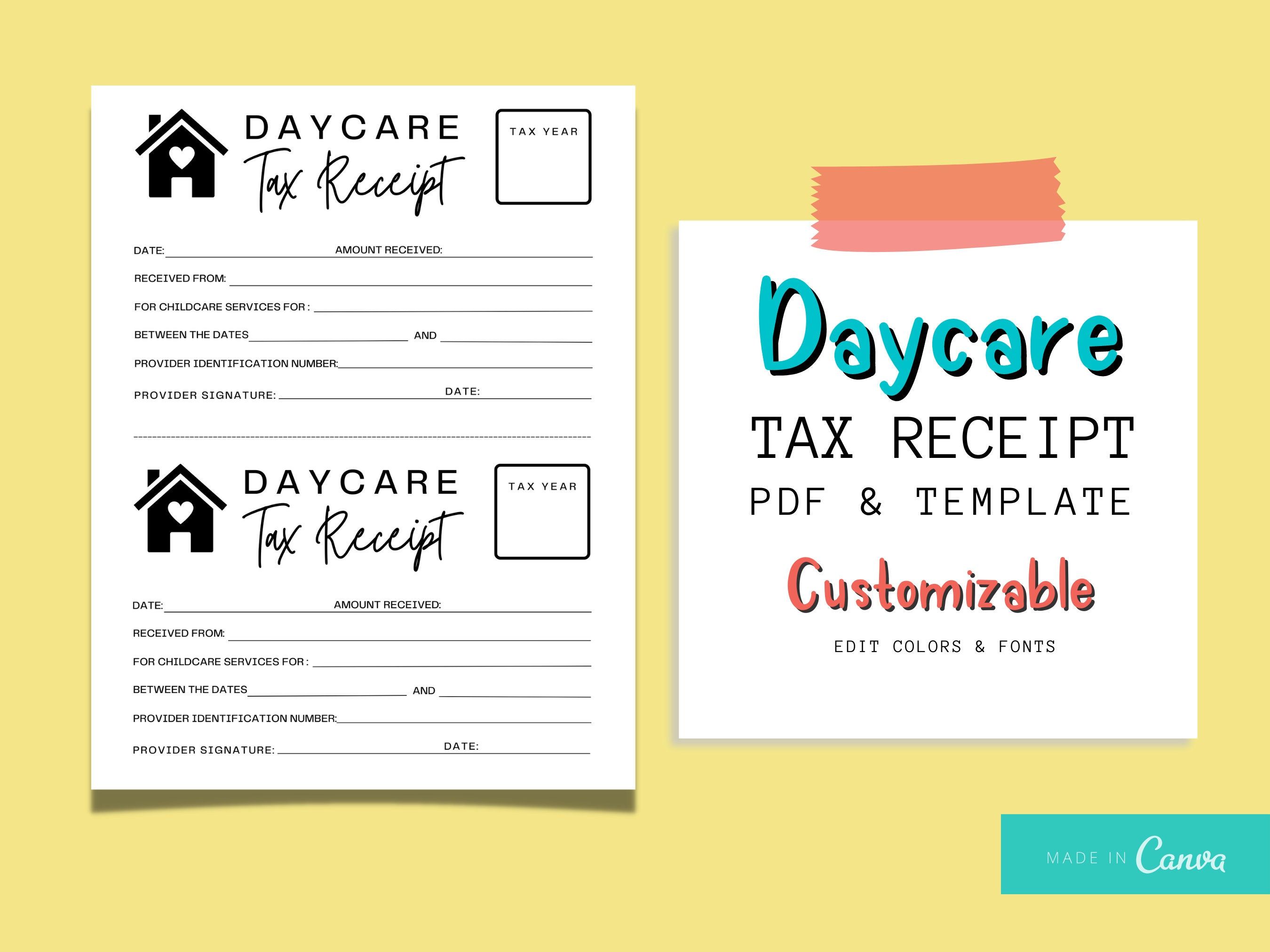 Editable And Fillable Daycare Tax Statement Child Care Tax Receipt