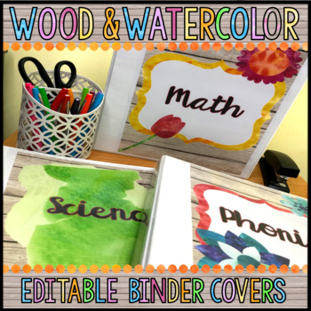 Editable Binder Covers With Spines Wood Amp Watercolor Decor Watercolor Classroom Kindergarten