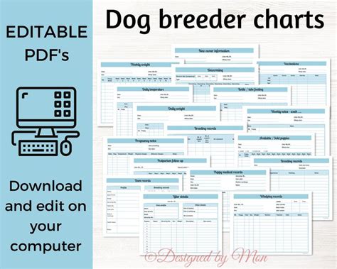 Editable Breeder Charts For Dog Breeders Breeder Forms Whelping Records