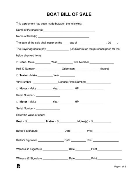 Editable Free Boat Vessel Bill Of Sale Form Pdf Word Eforms Boat Sale