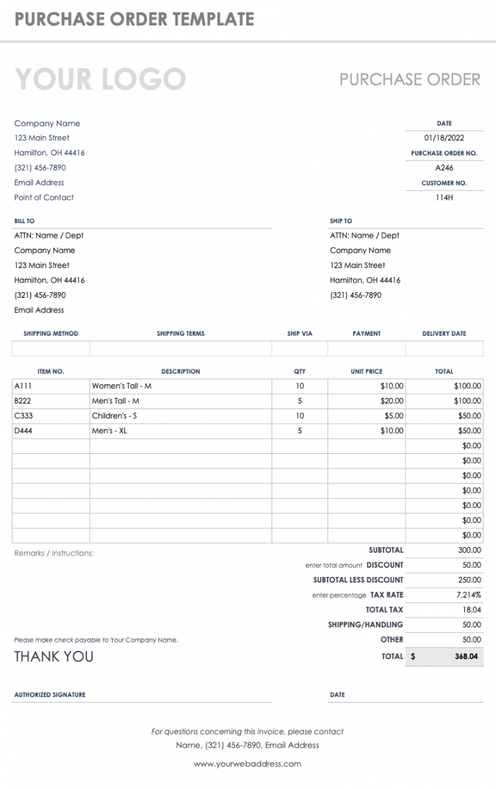 Editable Free Order Form Templates Smartsheet Purchase Order Receipt