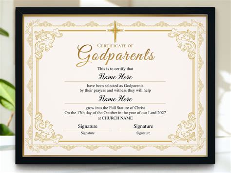 Editable Godparents Certificate Template Godmother Godfather Etsy In