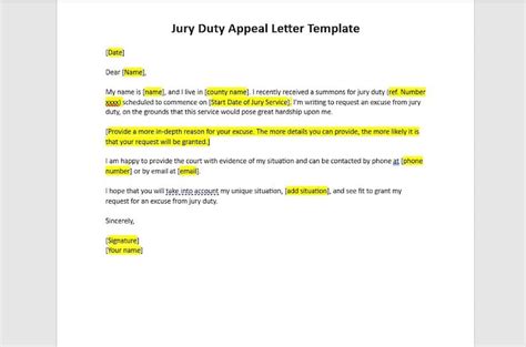 Editable Jury Duty Appeal Letter Template Jury Duty Appeal Letter