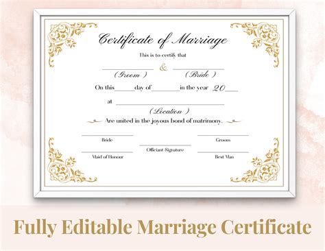 Editable Marriage Certificate Template Custom Certificate Of Etsy