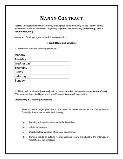 Editable Nanny Contract Template Word Sample Contracts