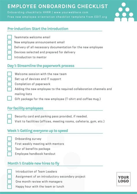 Editable New Hire Onboarding Checklist Templates