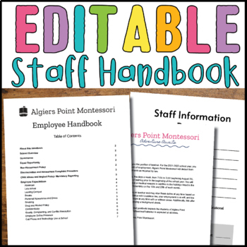 Editable Preschool Daycare Staff Handbook Teacher Contract Employee Paperwork