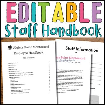 Editable Preschool Daycare Staff Handbook Teacher Contract Employee