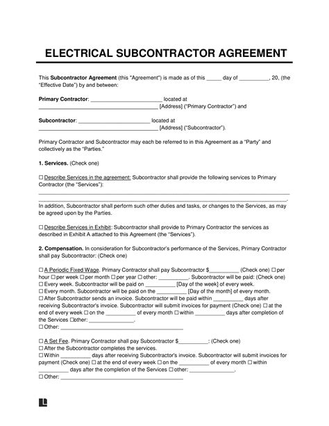 Electrician Subcontractor Agreement Pdf Word