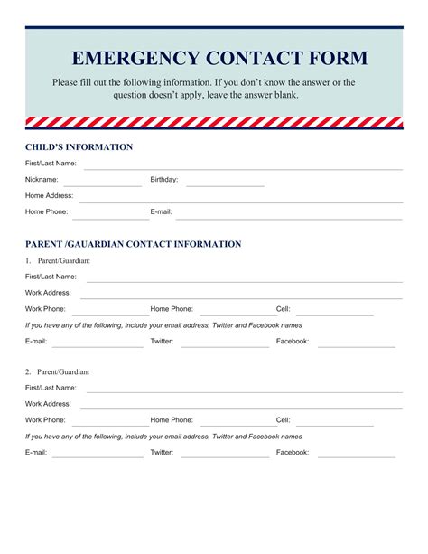 Emergency Contact Form Employee Emergency Contact List Editable