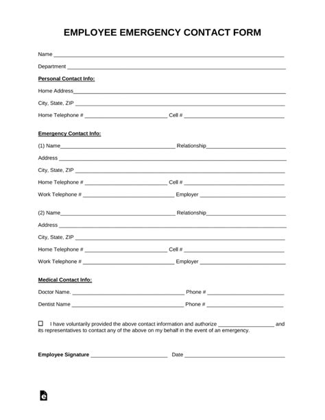 Emergency Contact Form In Word And Pdf Formats