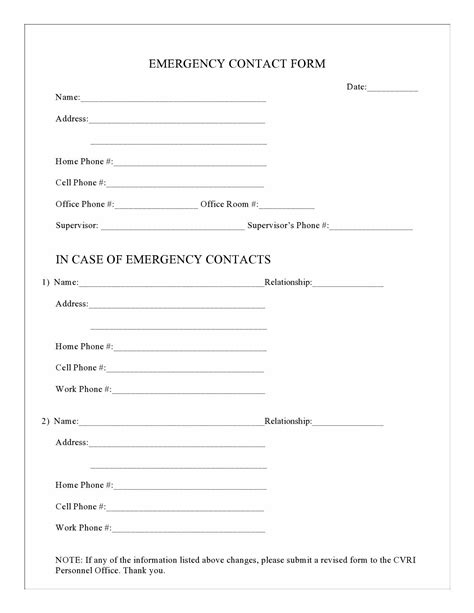 Emergency Contact Printable Form