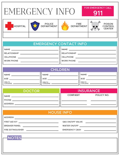 Emergency Information Sheet Editable Fillable Emergency Info Sheet